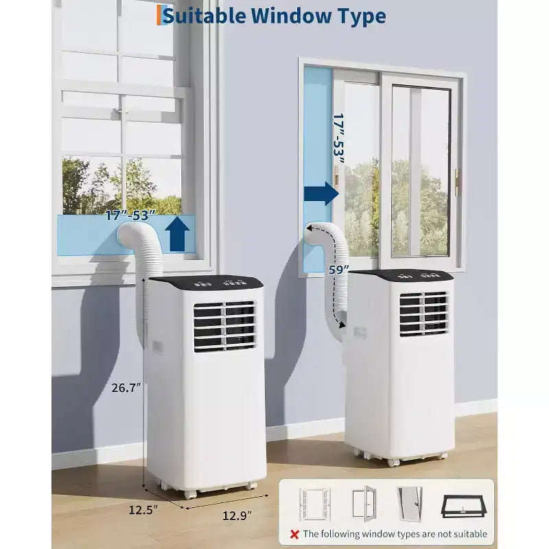 Climatiseur portable Garvee 8000 BTU 3-en-1 : ventilateur, déshumidificateur, télécommande, mode veille, kit fenêtre pour pièces jusqu'à 32,5 m²