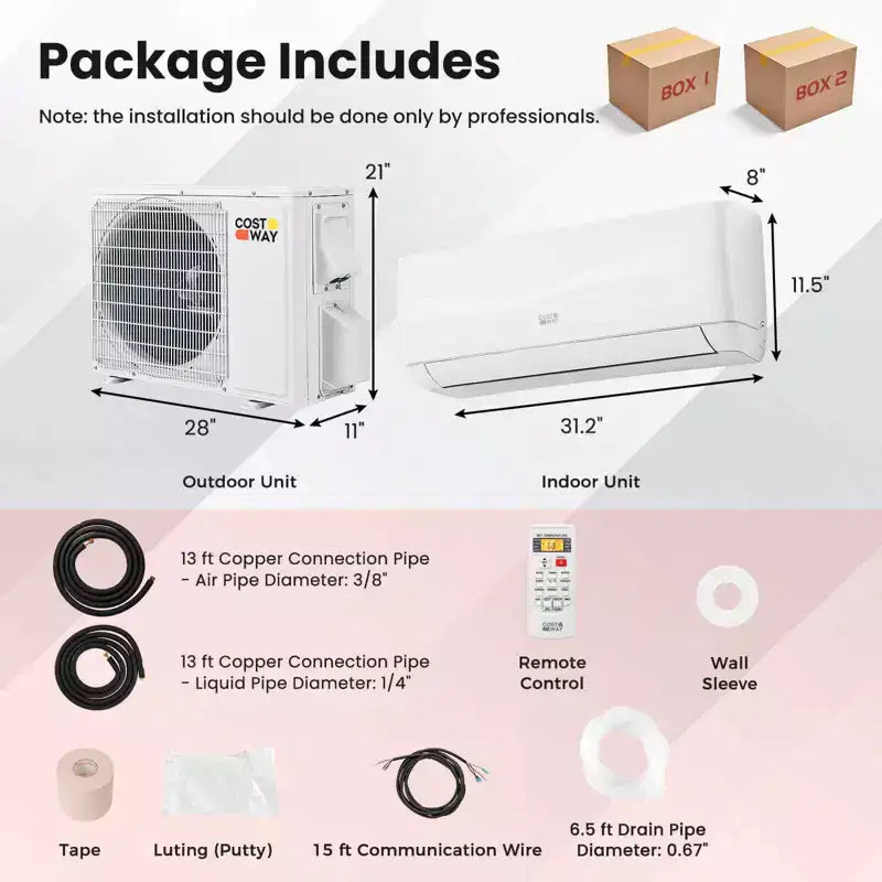 Climatiseur et Chauffage Mini Split Costway 9000 BTU avec Pompe à Chaleur Préchargée de 0,75 Tonne