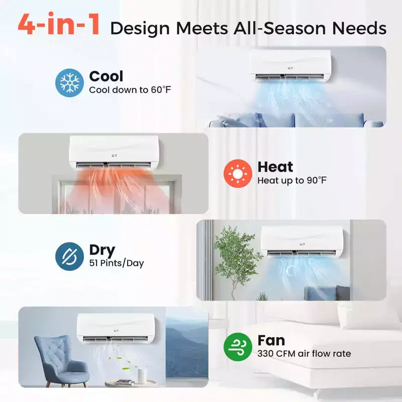 Climatiseur et Chauffage Mini Split Costway 9000 BTU avec Pompe à Chaleur Préchargée de 0,75 Tonne