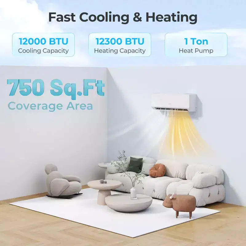 Climatiseur et Chauffage Mini Split Costway 12000 BTU avec Kit d'Installation Pompe à Chaleur 1 Tonne