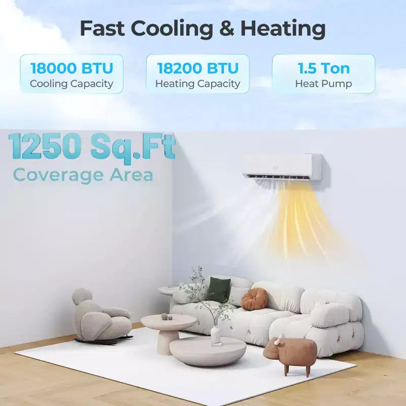 Climatiseur et Chauffage Mini Split 18000 BTU Costway 25 SEER2 Unité de climatisation 208-230V