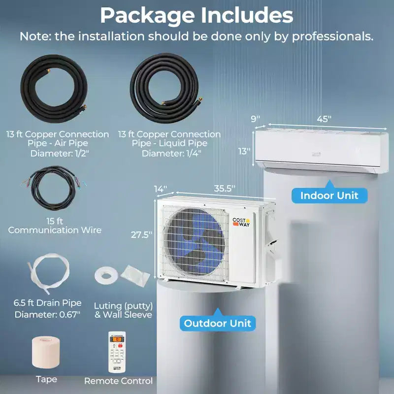 Climatiseur et Chauffage Mini Split 18000 BTU Costway 25 SEER2 Unité de climatisation 208-230V
