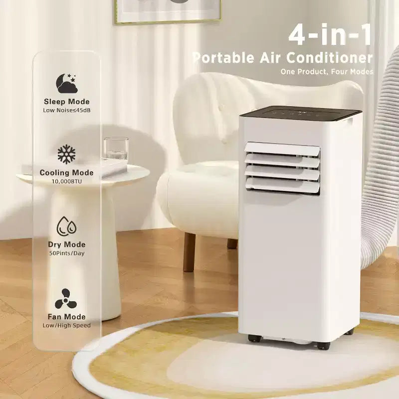 Climatiseur portable ZAFRO 10 000 BTU, refroidit jusqu'à 42 m², 4 modes, télécommande/affichage LED, blanc
