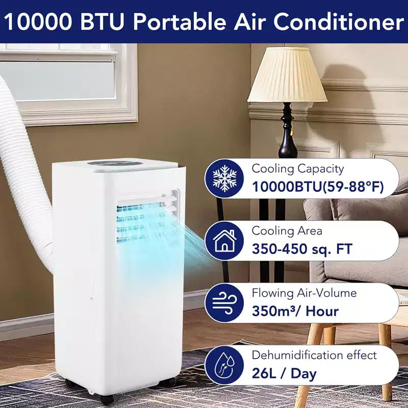 Climatiseur portable 8 000 BTU (ASHRAE) / 6 000 BTU (SACC) avec fonctions de refroidissement, de déshumidificateur et de ventilation, télécommande, mode veille, minuterie 24 h