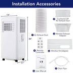 Climatiseur portable 8 000 BTU (ASHRAE) / 6 000 BTU (SACC) avec fonctions de refroidissement, de déshumidificateur et de ventilation, télécommande, mode veille, minuterie 24 h