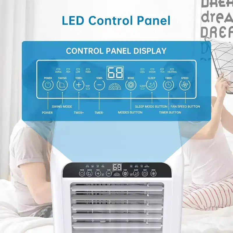 Climatiseur portable ultra silencieux de 8 000 BTU, 3-en-1 (climatiseur, déshumidificateur et ventilateur), avec minuterie 24h, kit de fenêtre et télécommande pour 32,5 m²