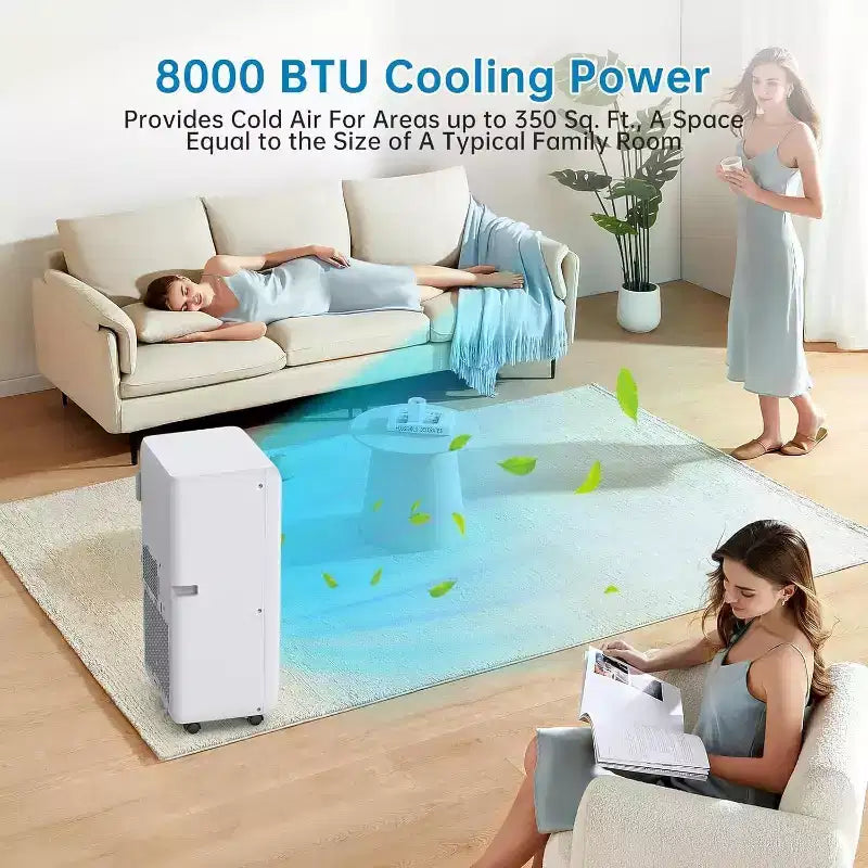 Climatiseur portable ultra silencieux de 8 000 BTU, 3-en-1 (climatiseur, déshumidificateur et ventilateur), avec minuterie 24h, kit de fenêtre et télécommande pour 32,5 m²