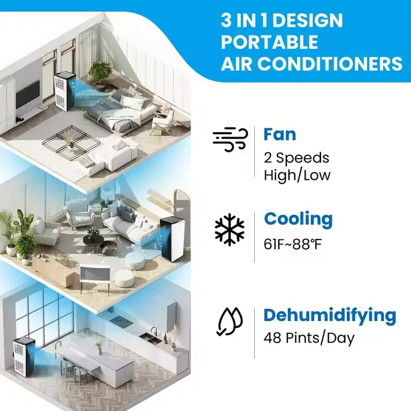 Climatiseurs portables 8000 BTU, unité de climatisation écoénergétique avec télécommande