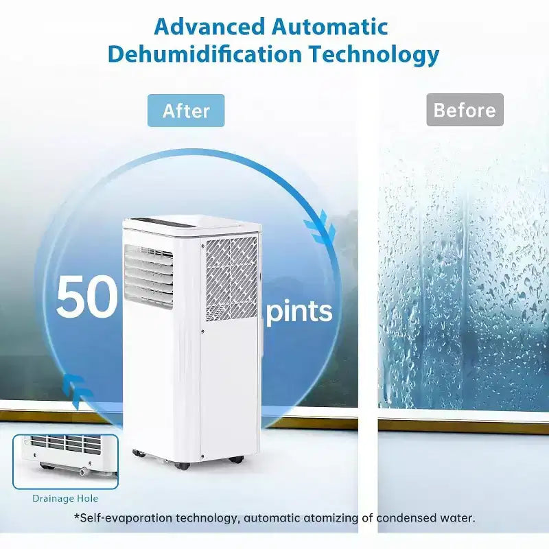 Climatiseur portable 8000 BTU, climatiseur portable silencieux pour une surface allant jusqu'à 42 m².
