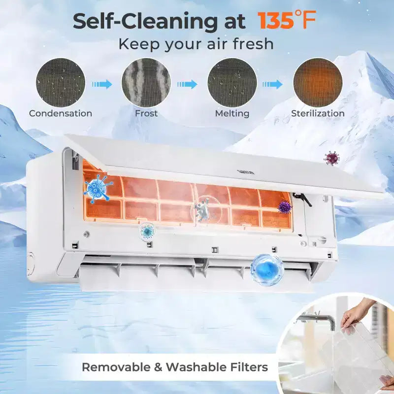Climatiseur et Chauffage Mini Split Costway 12000 BTU 230 V avec Pompe à Chaleur 1 Tonne et Kit d'Installation