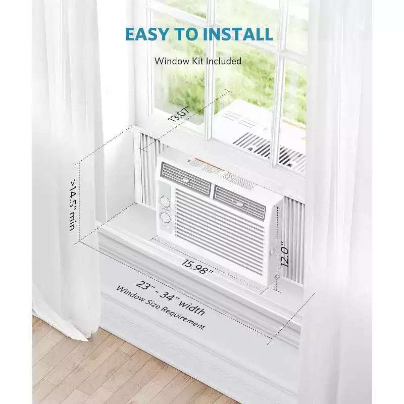 Climatiseur de fenêtre ZAFRO 5 000 BTU, refroidit jusqu'à 14 m², unité de climatisation de fenêtre ultra silencieuse avec commandes mécaniques, 2 vitesses de ventilation
