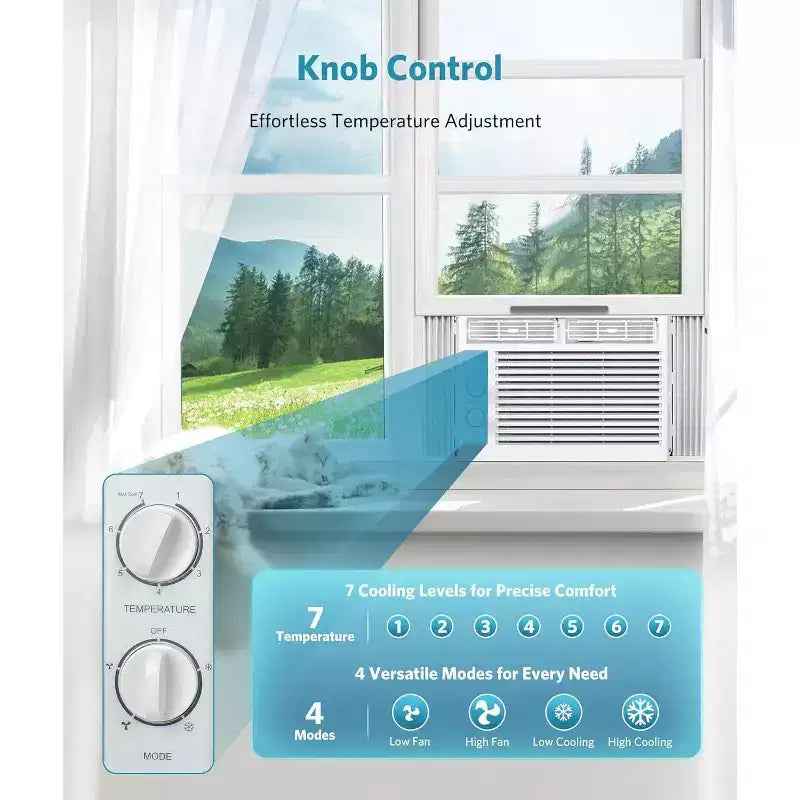Climatiseur de fenêtre ZAFRO 5 000 BTU, refroidit jusqu'à 14 m², unité de climatisation de fenêtre ultra silencieuse avec commandes mécaniques, 2 vitesses de ventilation