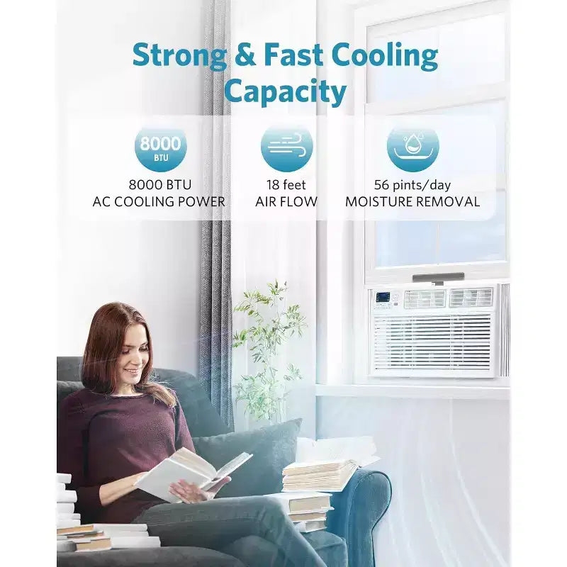 Climatiseur de fenêtre ZAFRO 8 000 BTU, rafraîchit jusqu'à 32,5 m², unité de climatisation de fenêtre ultra silencieuse avec télécommande