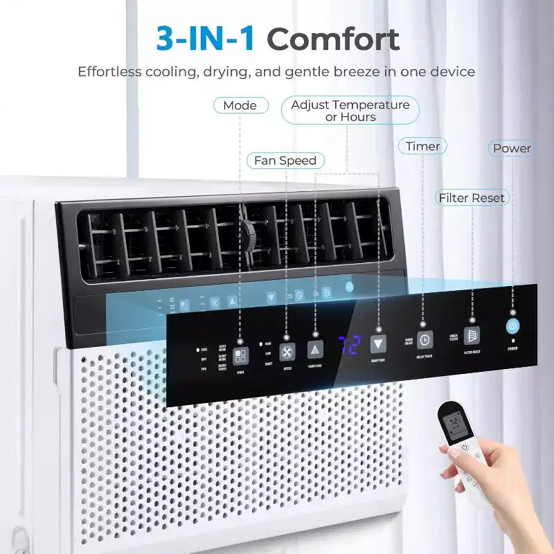 Climatiseur de fenêtre ZAFRO 12 000 BTU, refroidit jusqu'à 51 m², unité de climatisation de fenêtre en U avec 6 modes et minuterie 24h,