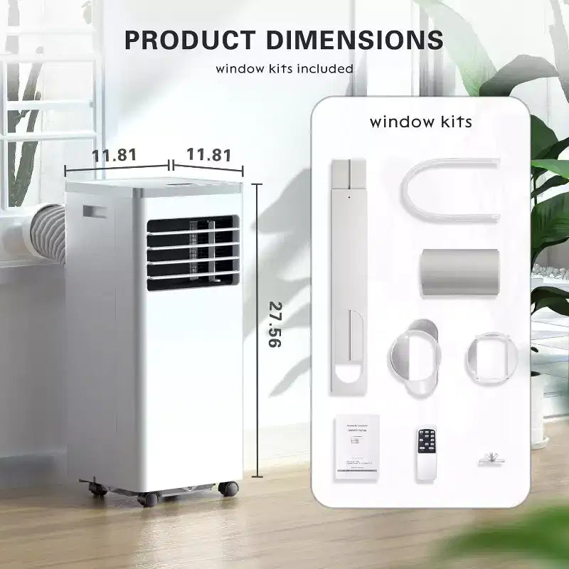 Climatiseur portable 3-en-1 ZAFRO avec télécommande et kit fenêtre, déshumidificateur intégré, mode ventilateur, blanc (8 000 BTU)