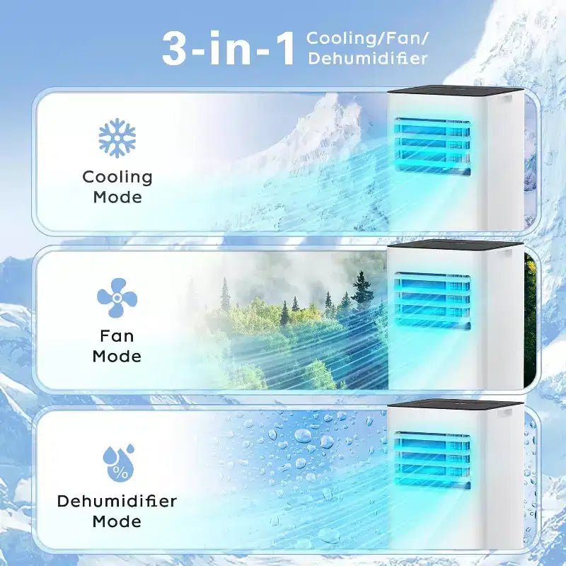 Climatiseur portable ZAFRO, 8000 BTU, 3 modes et vitesses avec télécommande, minuterie 24h pour chambre/bureau, blanc