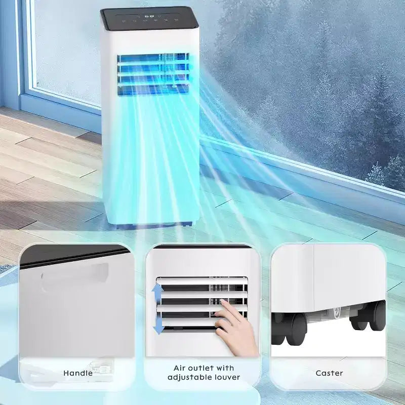 Climatiseur portable ZAFRO, 8000 BTU, 3 modes et vitesses avec télécommande, minuterie 24h pour chambre/bureau, blanc