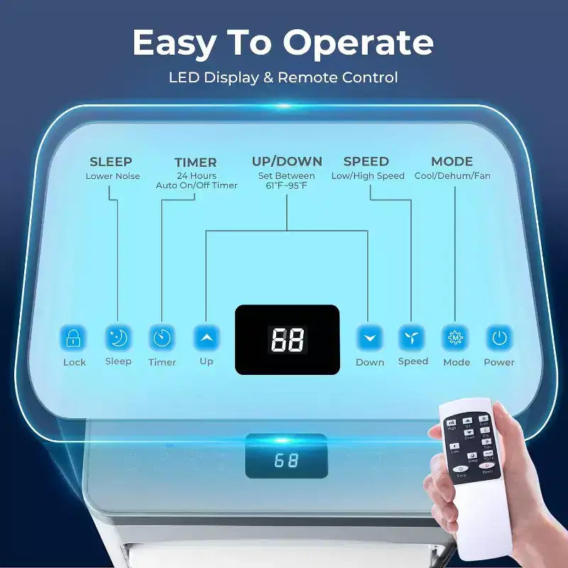 Climatiseur portable ZAFRO, unité de climatisation pour chambre à coucher, garage, camping-car, minuterie 24h/télécommande/2 vitesses/affichage LED