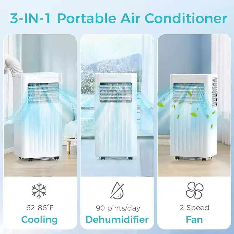 Climatiseurs portables ZAFRO, appareil de climatisation portable avec télécommande, climatiseurs de pièce 4 modes avec affichage numérique
