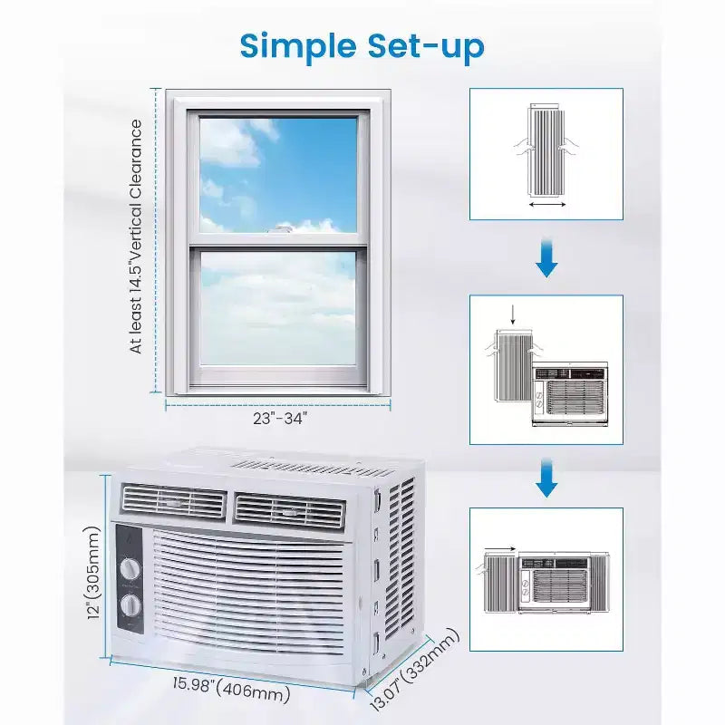 Climatiseur de fenêtre 5000 BTU, Refroidissement rapide pour 14 m² Climatiseur de fenêtre avec commandes mécaniques faciles à utiliser