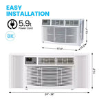 Climatiseur de fenêtre 8000 BTU, unité de climatisation de fenêtre ultra silencieuse pour les pièces jusqu'à 32,5 m²