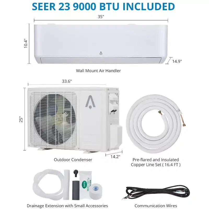 Système de climatisation/chauffage mini-split 9 000 BTU, Climatiseur et chauffage split, 23 SEER2 / 115V, Refroidit des pièces jusqu'à 46 m², Blanc