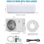 Système de climatisation/chauffage mini-split 9 000 BTU, Climatiseur et chauffage split, 23 SEER2 / 115V, Refroidit des pièces jusqu'à 46 m², Blanc