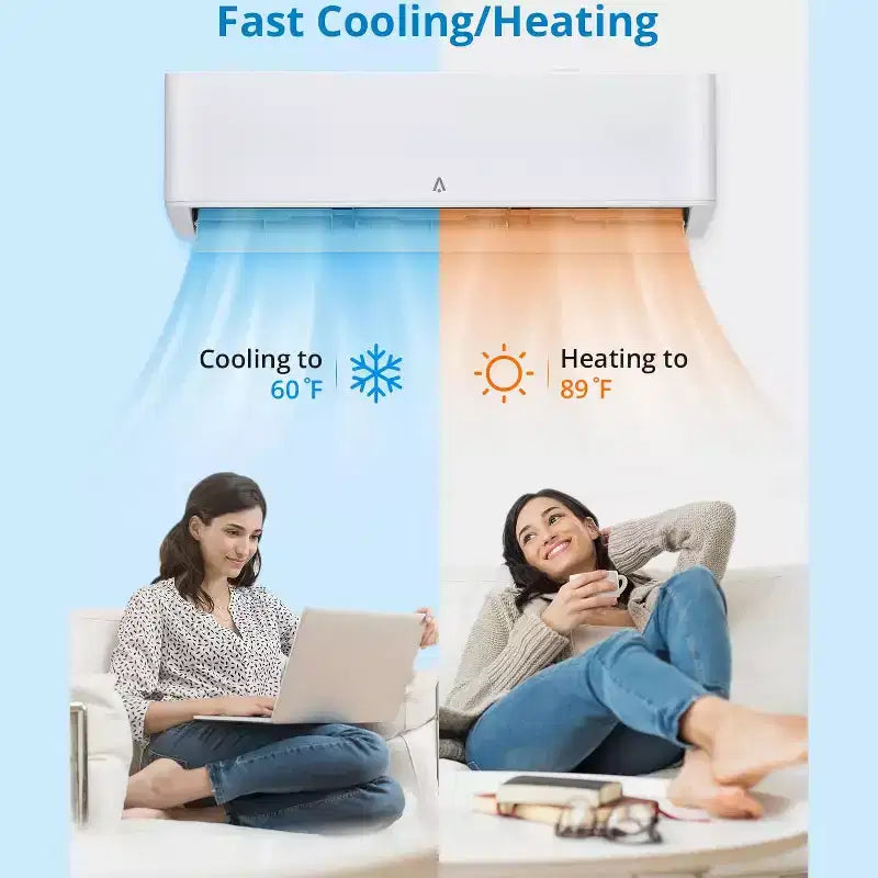 Système de climatisation/chauffage mini-split 9 000 BTU, Climatiseur et chauffage split, 23 SEER2 / 115V, Refroidit des pièces jusqu'à 46 m², Blanc