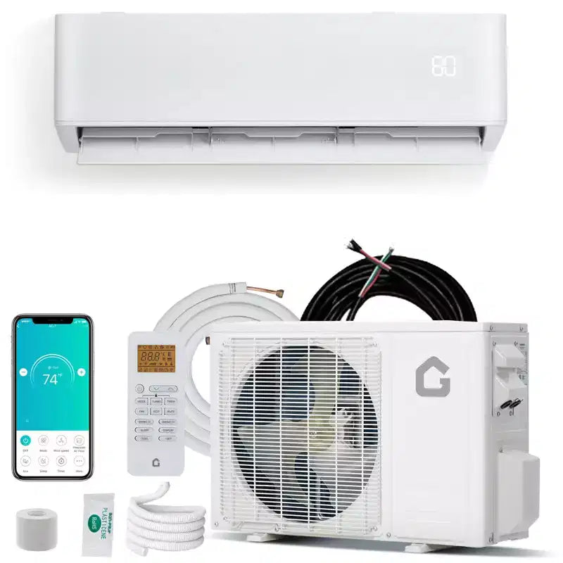Mini Split Air Conditioner Thermopompe, 9000 BTU Mini Split AC 24 SEER2 Refroidit jusqu'à 450 pi², Unité AC sans conduit à onduleur compatible Wi-Fi, 208/230V