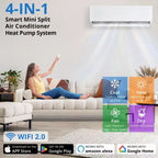 Climatiseur 18 000 BTU 23 SEER, refroidit une pièce jusqu'à 116 m², Mini split mural sans conduit avec pompe à chaleur et kit d'installation de 5 m, système split, blanc