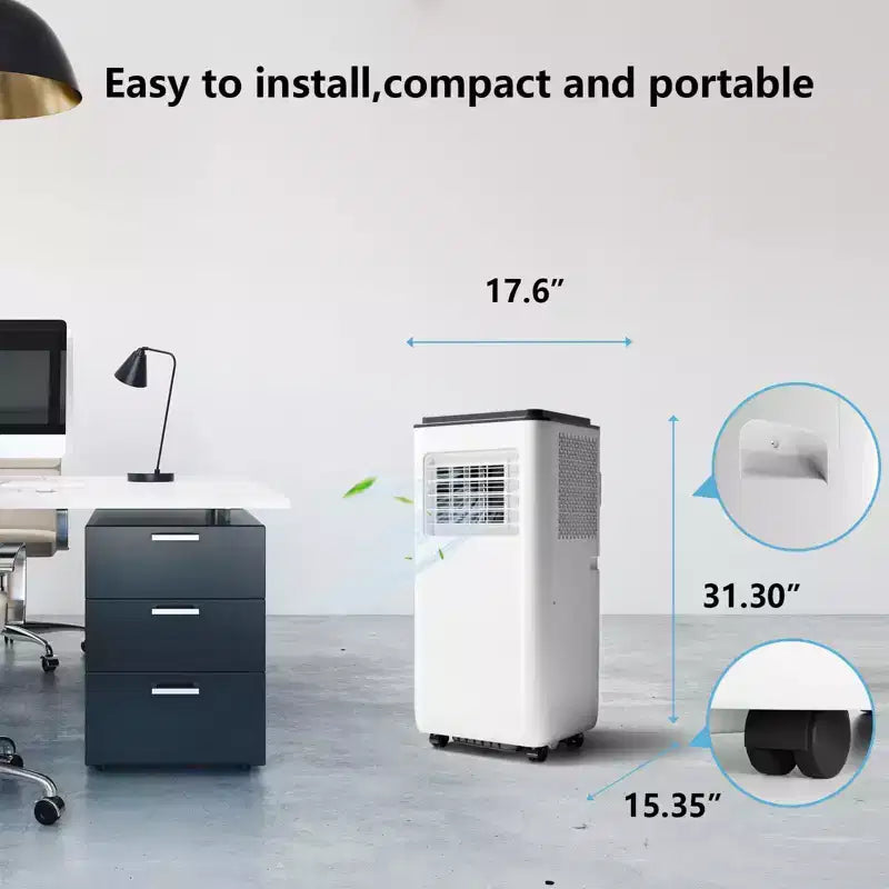 Climatiseur portable 8000 BTU avec télécommande, unité de climatisation silencieuse avec modes froid, déshumidificateur et ventilateur, refroidissement de pièce jusqu'à 32,5 m², minuterie 24 heures, blanc