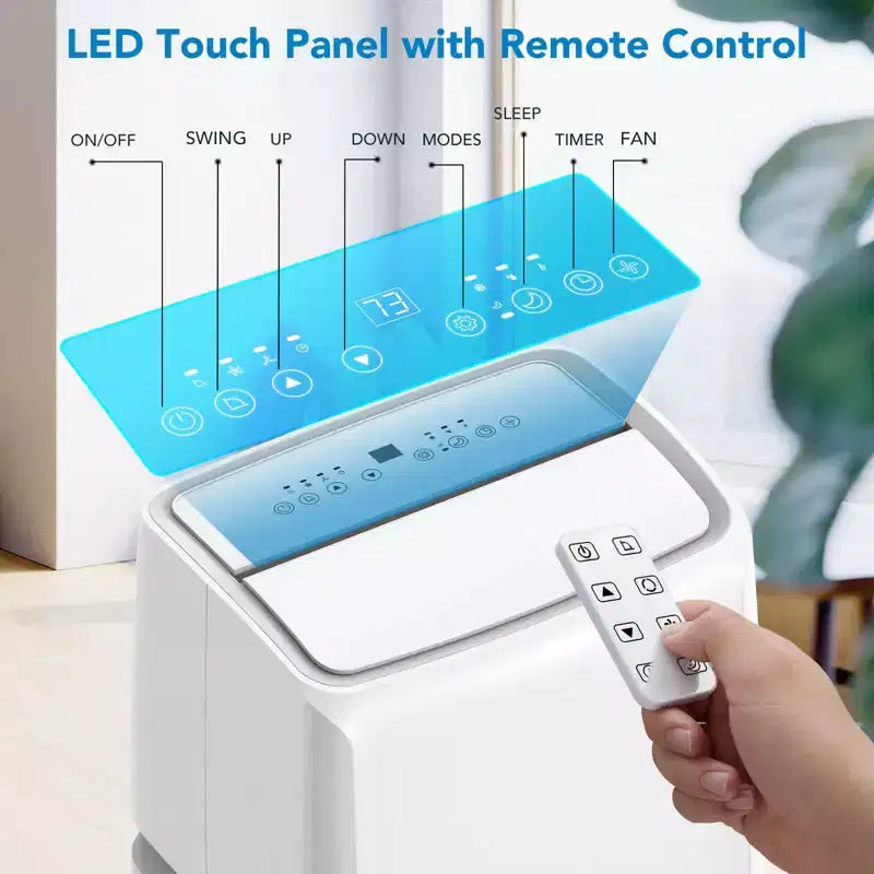 Climatiseur portable 14000 BTU, Climatiseur mobile pour pièce de 40-65 m², 4 en 1 (Refroidissement/Ventilateur/Déshumidification/Mode Nuit), Blanc