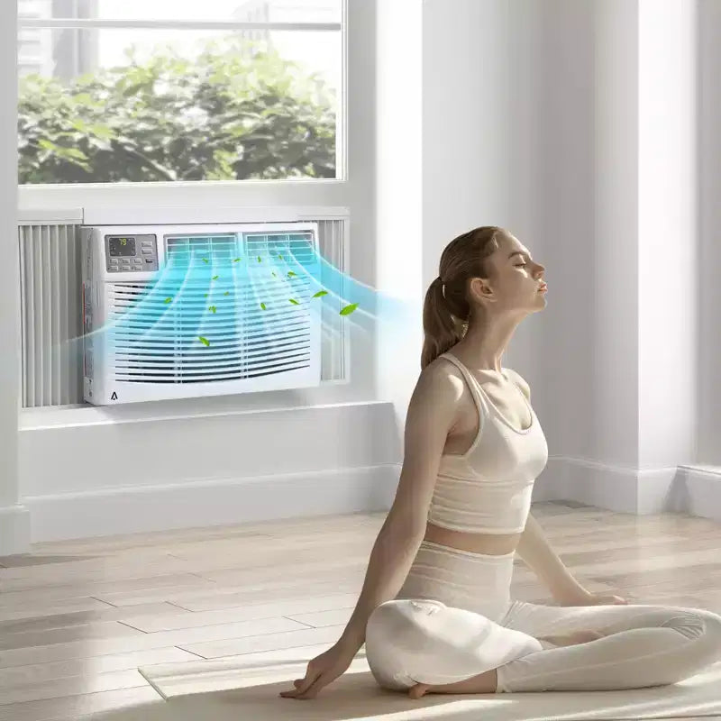 Climatiseur de fenêtre 8000 BTU avec télécommande, rafraîchit les pièces jusqu'à 42 m², 3 vitesses de refroidissement et de ventilation, fonctionnement silencieux, kit d'installation facile