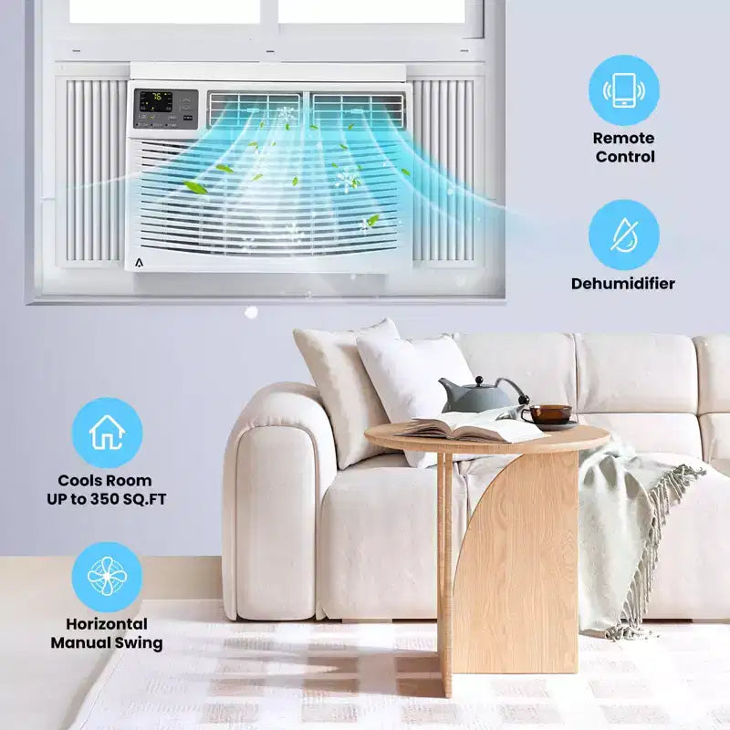 Climatiseur de fenêtre 8000 BTU avec télécommande, rafraîchit les pièces jusqu'à 42 m², 3 vitesses de refroidissement et de ventilation, fonctionnement silencieux, kit d'installation facile