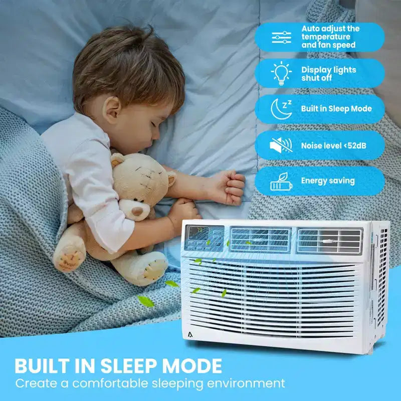 Climatiseur de fenêtre 8000 BTU avec télécommande, rafraîchit les pièces jusqu'à 42 m², 3 vitesses de refroidissement et de ventilation, fonctionnement silencieux, kit d'installation facile