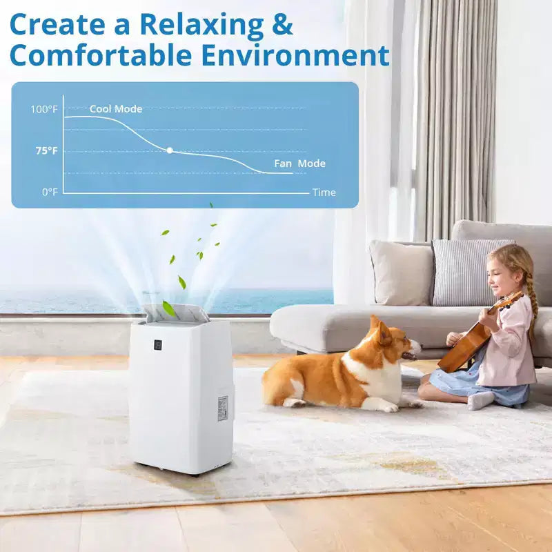 Climatiseurs portables, Climatiseur portable 14000 BTU, Refroidit jusqu'à 70 m² Climatiseur mobile 3-en-1 pour chambre avec déshumidificateur, ventilateur, mode veille, minuterie 24h