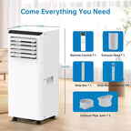 Climatiseurs portables de 8000 BTU avec télécommande et minuterie 24h, unité de climatisation portable 3 EN 1 silencieuse avec déshumidificateur et ventilateur, jusqu'à 32,5 m².