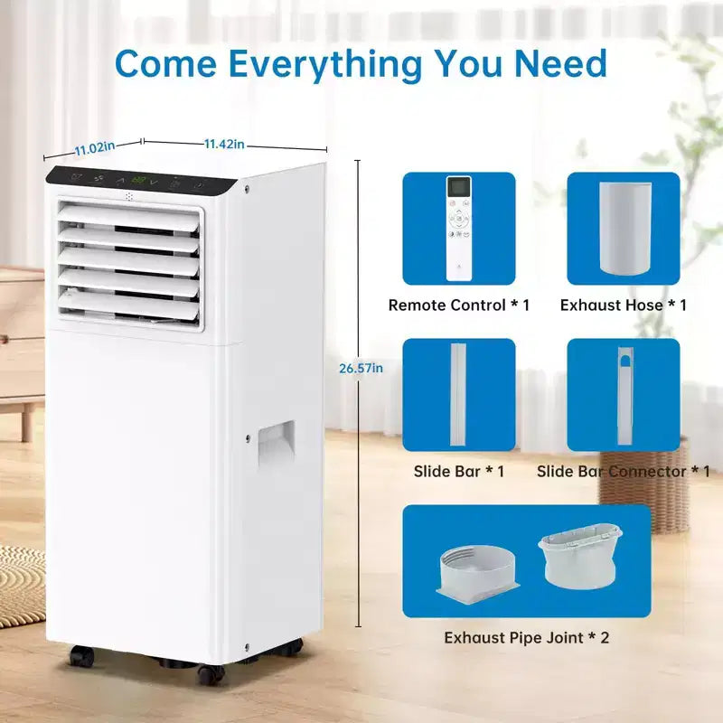 Climatiseurs portables de 8000 BTU avec télécommande et minuterie 24h, unité de climatisation portable 3 EN 1 silencieuse avec déshumidificateur et ventilateur, jusqu'à 32,5 m².