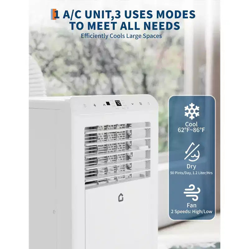 Climatiseur portable 8 000 BTU, unités de climatisation portables 4-en-1 pour pièces avec ventilateur, déshumidificateur, refroidit jusqu'à 32,5 m²
