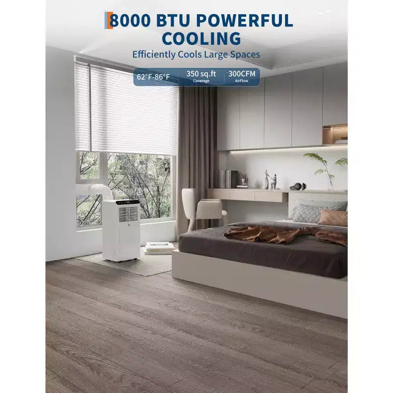 Climatiseur portable 8 000 BTU, unités de climatisation portables 4-en-1 pour pièces avec ventilateur, déshumidificateur, refroidit jusqu'à 32,5 m²