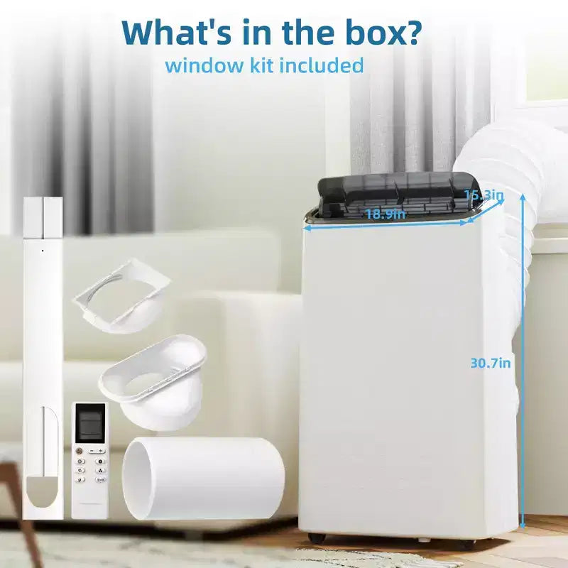 Climatiseurs portables pour pièces jusqu'à 70 m², Climatiseur mobile de 14 000 BTU, Télécommande, Minuteur 24 h, Kit de fenêtre coulissante