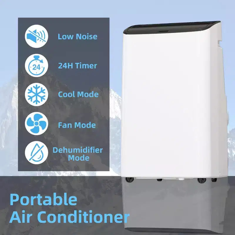 Climatiseurs portables pour pièces jusqu'à 70 m², Climatiseur mobile de 14 000 BTU, Télécommande, Minuteur 24 h, Kit de fenêtre coulissante