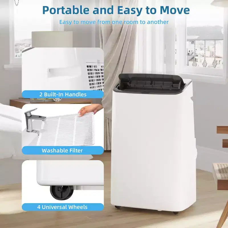 Climatiseurs portables pour pièces jusqu'à 70 m², Climatiseur mobile de 14 000 BTU, Télécommande, Minuteur 24 h, Kit de fenêtre coulissante