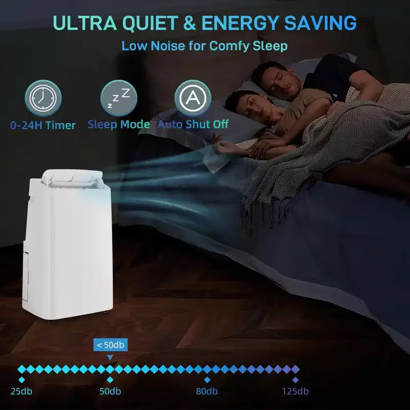 Climatiseurs portables pour pièces jusqu'à 70 m², Climatiseur mobile de 14 000 BTU, Télécommande, Minuteur 24 h, Kit de fenêtre coulissante