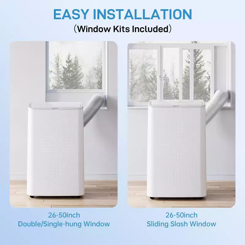 Climatiseurs portables pour pièces jusqu'à 70 m², Climatiseur mobile de 14 000 BTU, Télécommande, Minuteur 24 h, Kit de fenêtre coulissante