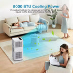 Climatiseur portable 3-en-1 de 8 000 BTU - Refroidit 32,5 m² avec déshumidificateur, ventilateur et mode nuit, minuterie 24h, télécommande