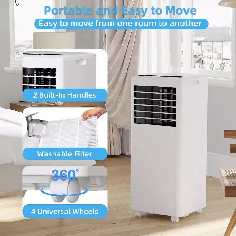 Climatiseur portable 3-en-1 de 8 000 BTU - Refroidit 32,5 m² avec déshumidificateur, ventilateur et mode nuit, minuterie 24h, télécommande
