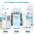 Climatiseur portable 8 000 BTU avec fonctions de refroidissement, déshumidificateur, ventilateur 3-en-1, écran LED, minuterie 24h, refroidissement haute efficacité DOE SACC 5 000 BTU