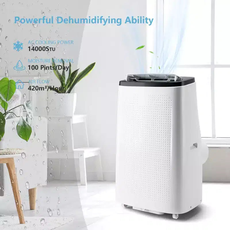 14,000 BTU Portable air conditioners, 750 Sq Ft Coverage, 4-in-1 Function,Dual Motor with Dehumidifier & Remote, Ideal for Large Rooms & Campers