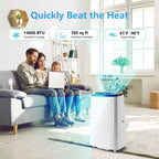 Climatiseurs portables de 14 000 BTU, couverture de 70 m², fonction 4-en-1, double moteur avec déshumidificateur et télécommande, idéal pour les grandes pièces et les camping-cars